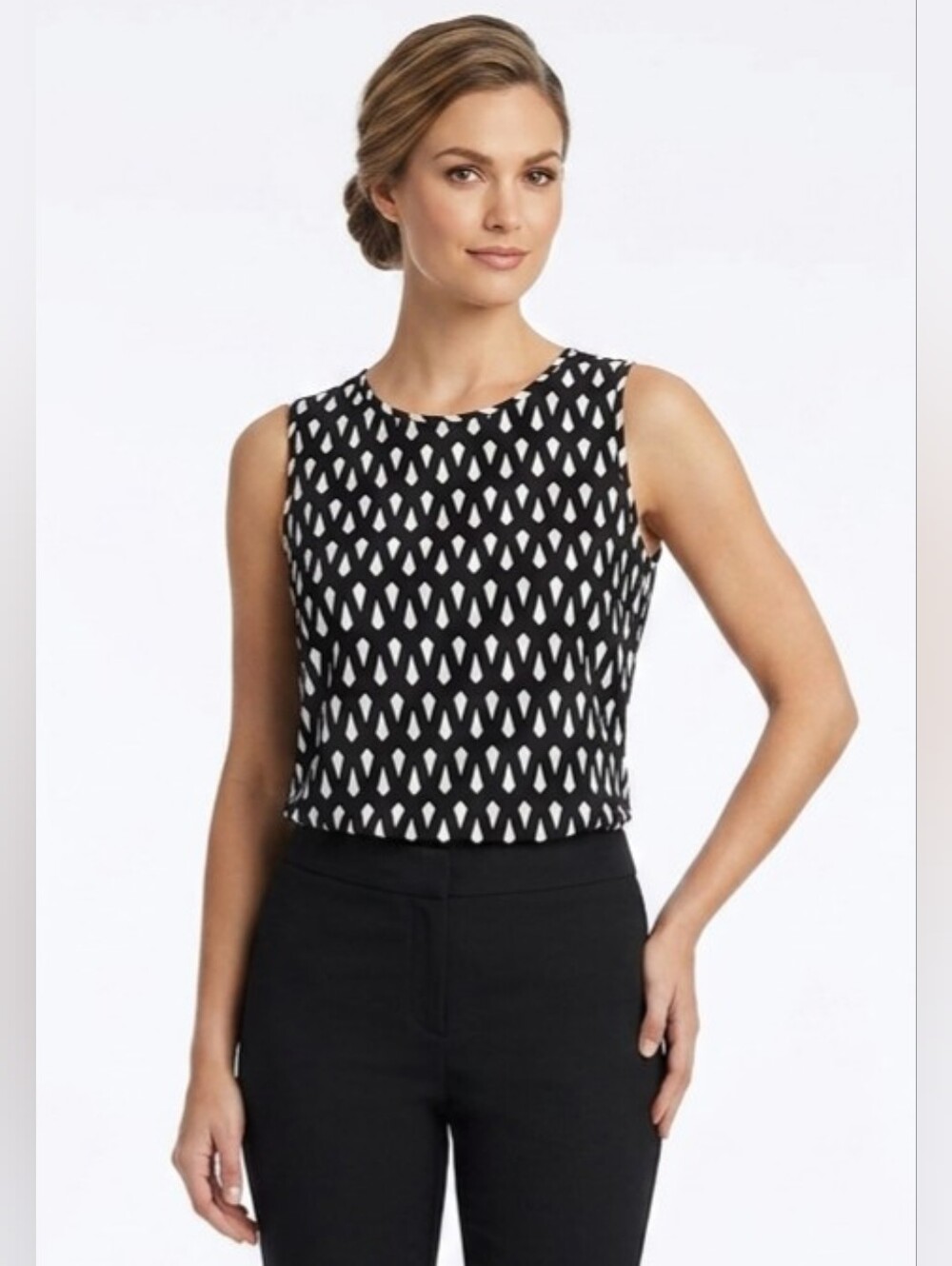 Mario Serrani Black & White Geometric Sleeveless Top Size M - Picture 1 of 11